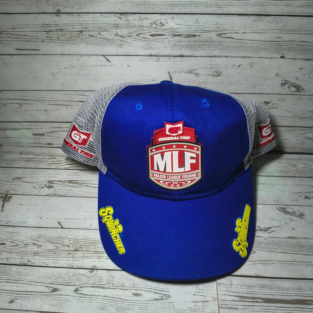Major League Fishing MLF Trucker Hat Blue White Yeti Huk General Tire Snapback
